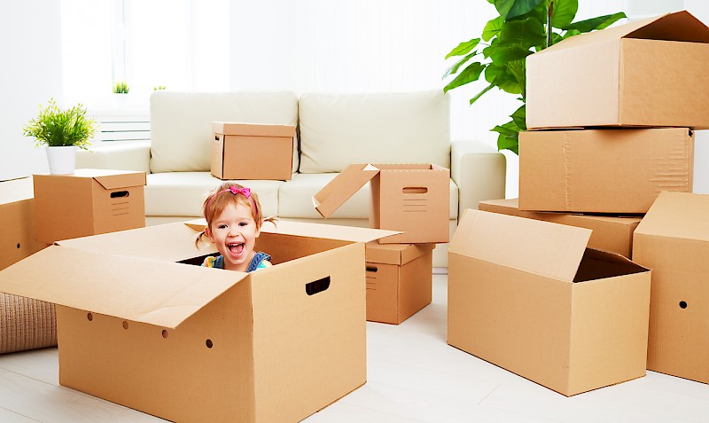 Girl in packing box